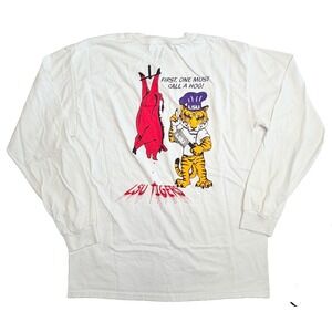 Vintage LSU Tigers Long Sleeve T-Shirt Gildan White Graphic Size Large Razorback